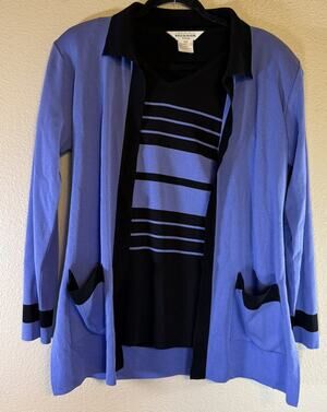 Exclusively Misook XS/XXS Periwinkle/Black Top & Cardigan Jacket Set Career
